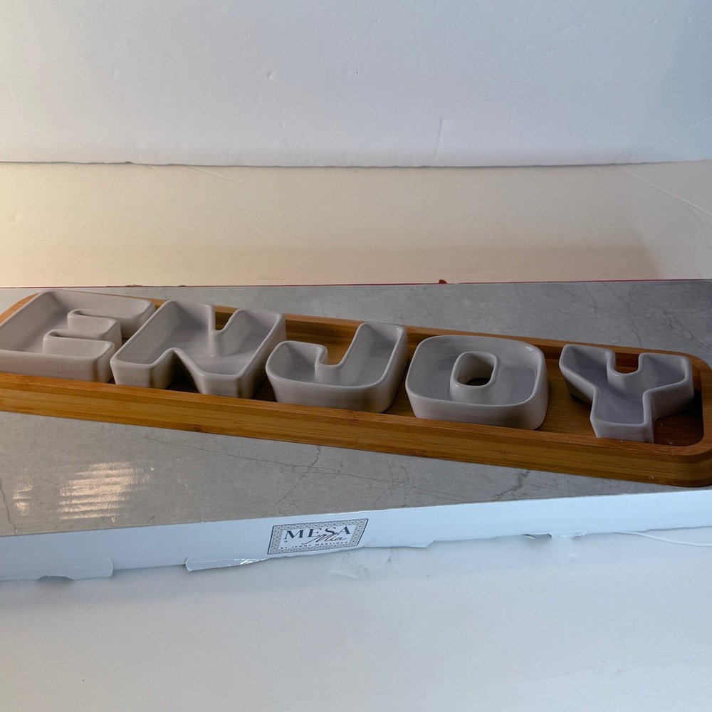 🆕 MESA Mia “ENJOY” 6-Piece Puzzle Platter Set with Bamboo Tray | New Open Box